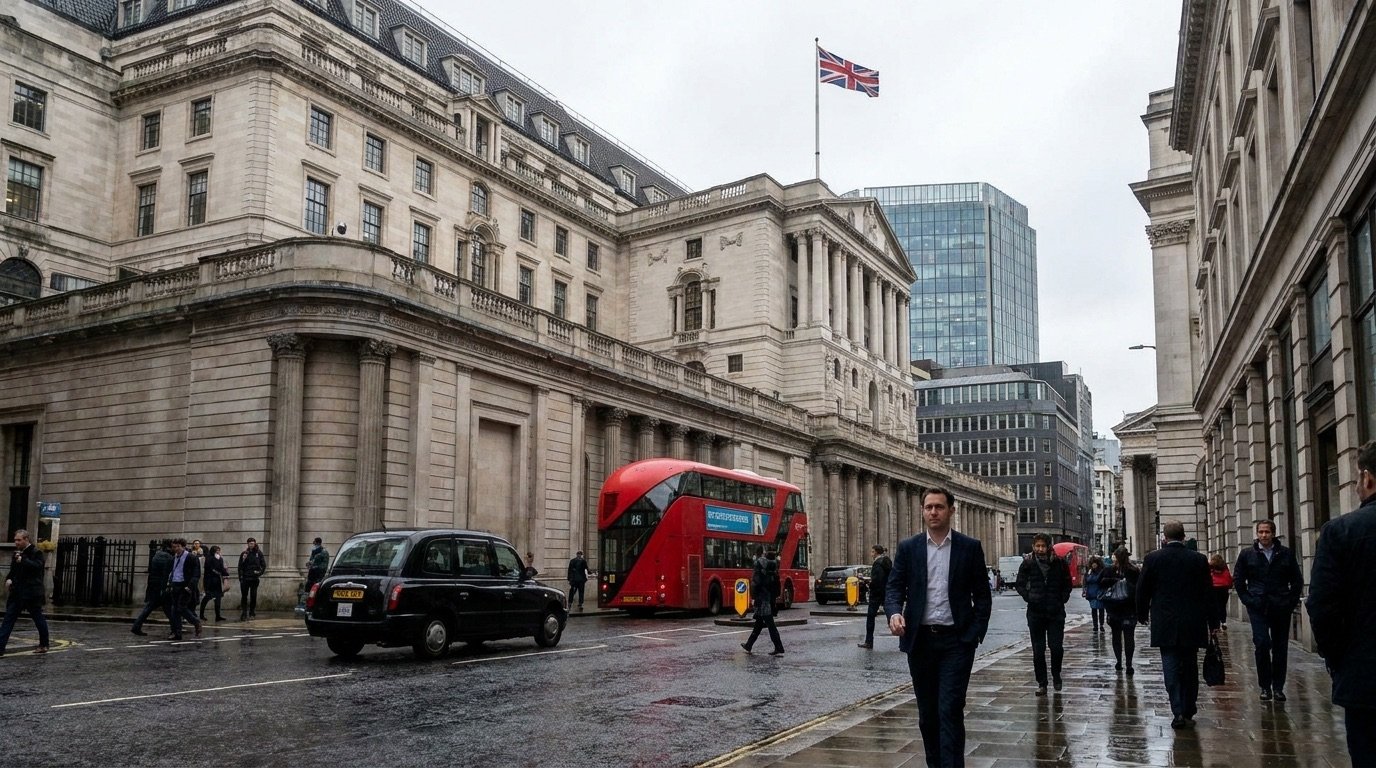 Exterior of the Bank of England building in the City of London