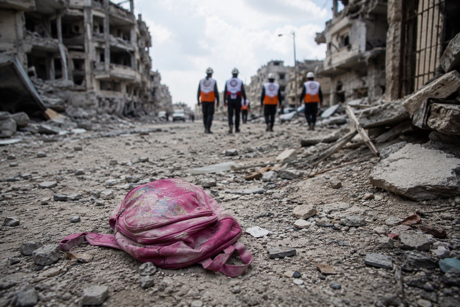 Damaged buildings symbolising attacks across Gaza and the West Bank
