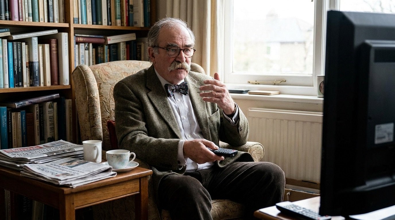 An older television critic with a distinctive moustache and bow tie