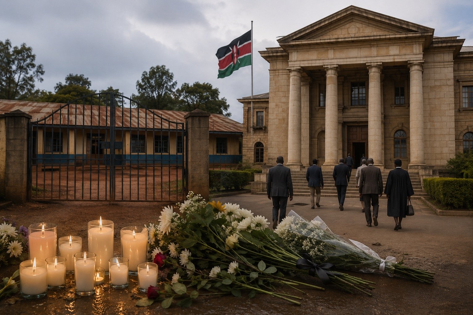 Mourners gather following a school dormitory fire in Kenya