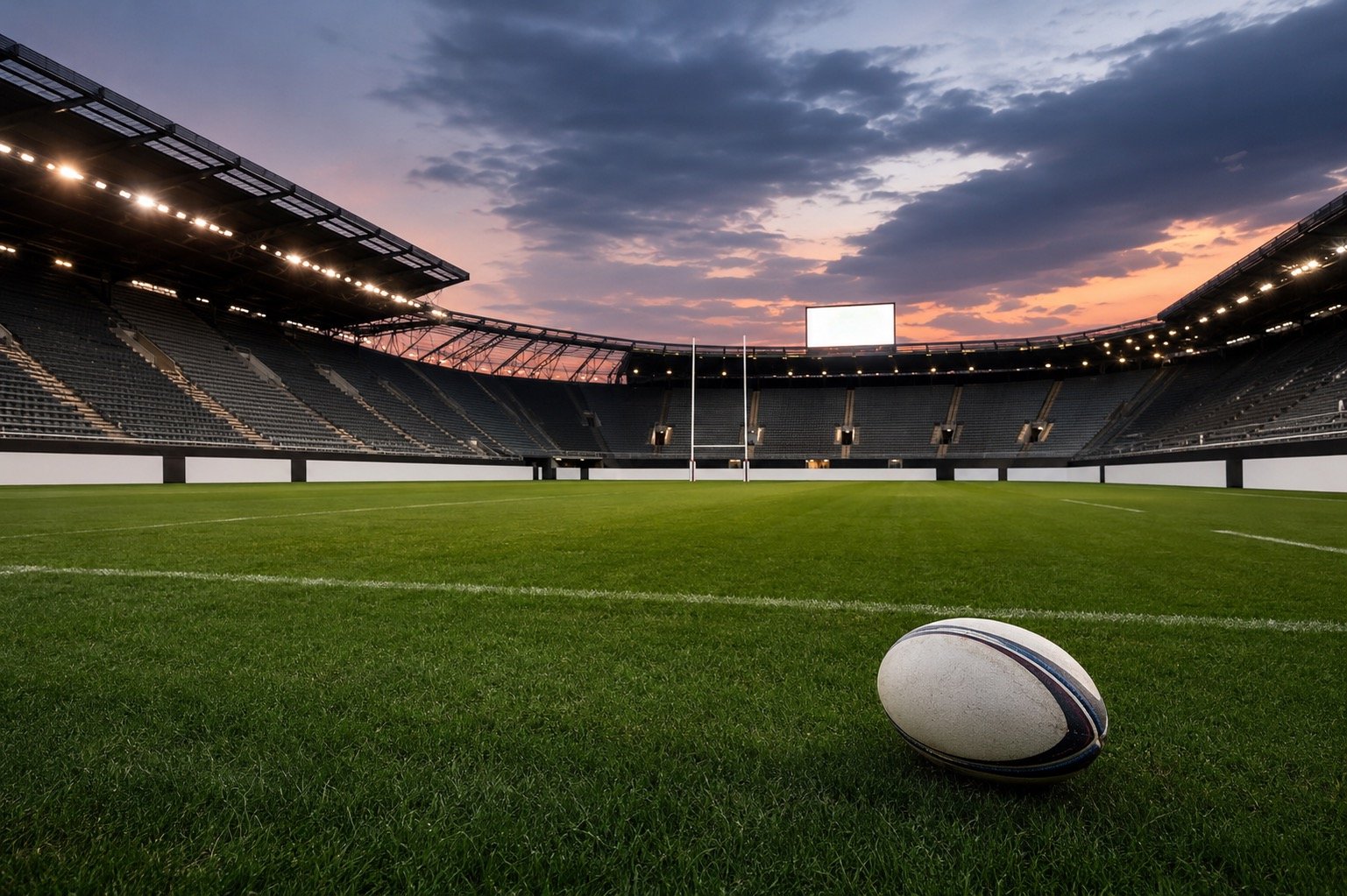 Rugby union match in a packed international stadium