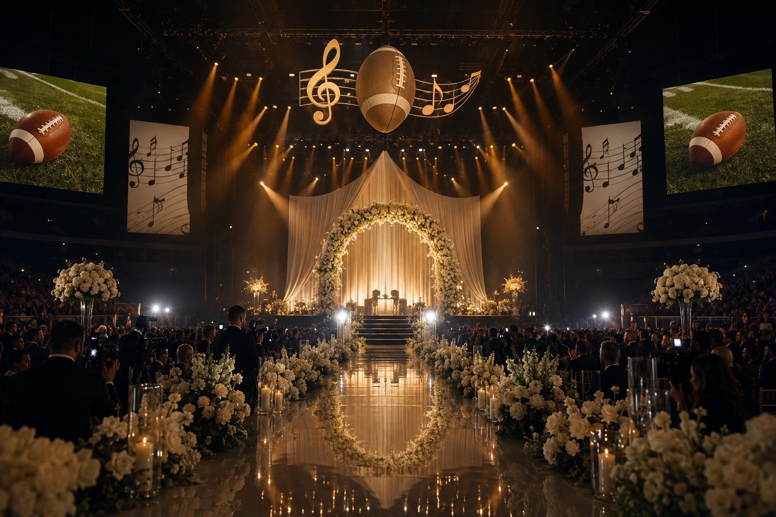Madison Square Garden lit up at night for the Taylor Swift and Travis Kelce wedding