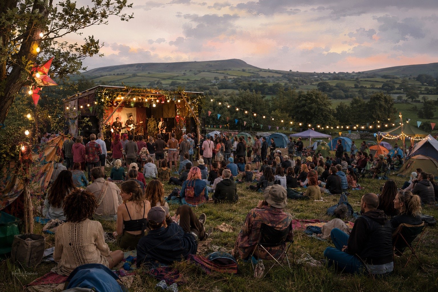 Crowd enjoying a small independent UK music festival