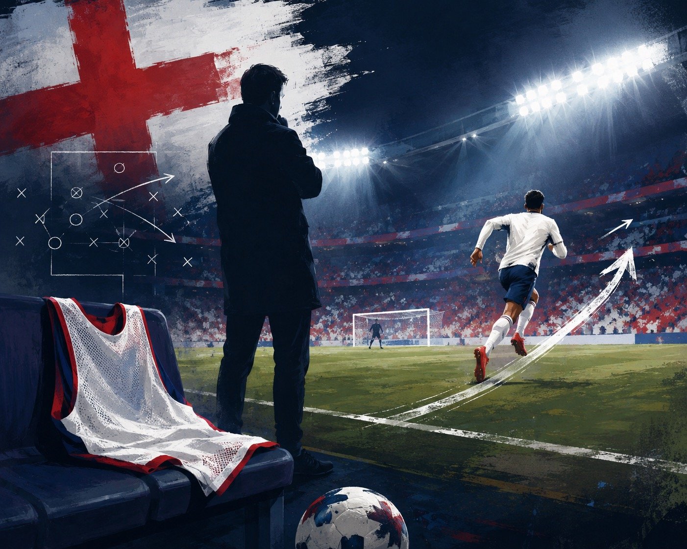 England footballer in action symbolising World Cup goalscoring debate